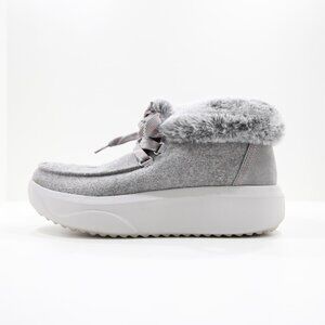 BOBS from Skechers Skipper Wave Gray Suede Faux-Fur Lined Platform Boots - 7.5